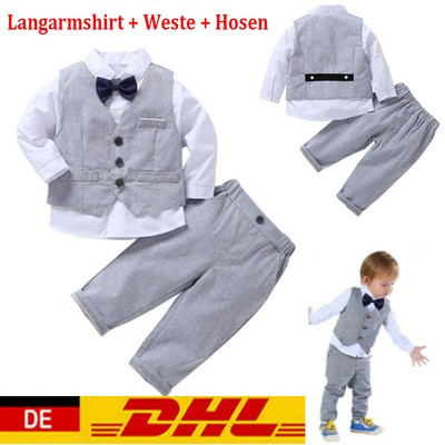 Baby Jungen Anzug Set - Langarm Hemd + Weste + Hose Produktbild-Vorschau 1
