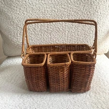 VTG Woven Wicker Cutlery Caddy Napkins Utensil Holder Handled Basket Tote
