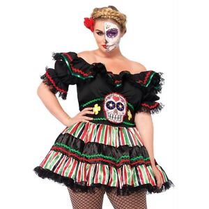 Plus Queen Size Sexy Dia De Los Muertos Girl Sugar Skull Halloween ...