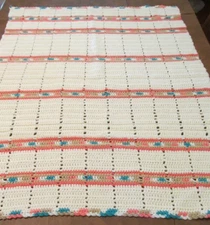 Handmade Southwest Striped Crochet Afghan Throw Lap Blanket ~ 4 ft  x 3 ft Soft