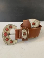 The Leather Shop Brown Vintage Western Genuine Leather Cowgirl Belt Size Lg 36
