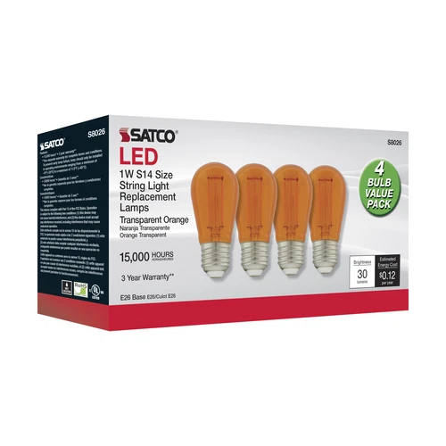 4 Pack Satco S8026 LED Filament 120V 1W =11W S14 Medium E26 Transparent Orange - Picture 4 of 7