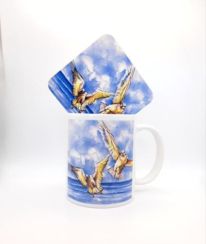 Greedy Seagulls on Worthing Beach Sussex, Mug set from an original watercolour - Picture 3 of 7