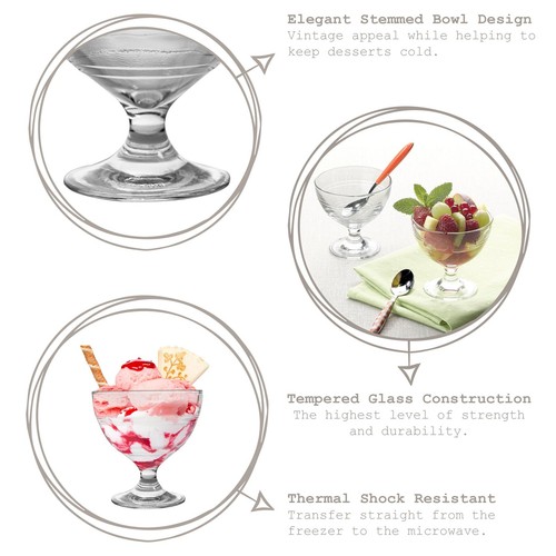 6x Duralex 250ml Gigogne Glass Ice Cream Bowls Dessert Fruit Cocktail Sundae - Picture 2 of 6