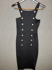 Mikey & Joey Black Button Bodycon Dress Women's M Military Inspired Midi