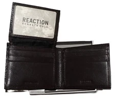 NIB Kenneth Cole Reaction Wallet Slim Bi-Fold Flip Up w/ Wing Dark Brown Leather