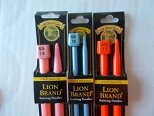 Lion Brand knitting needles, plastic, 3 sets, sizes 10, 11 and 15, 14" long