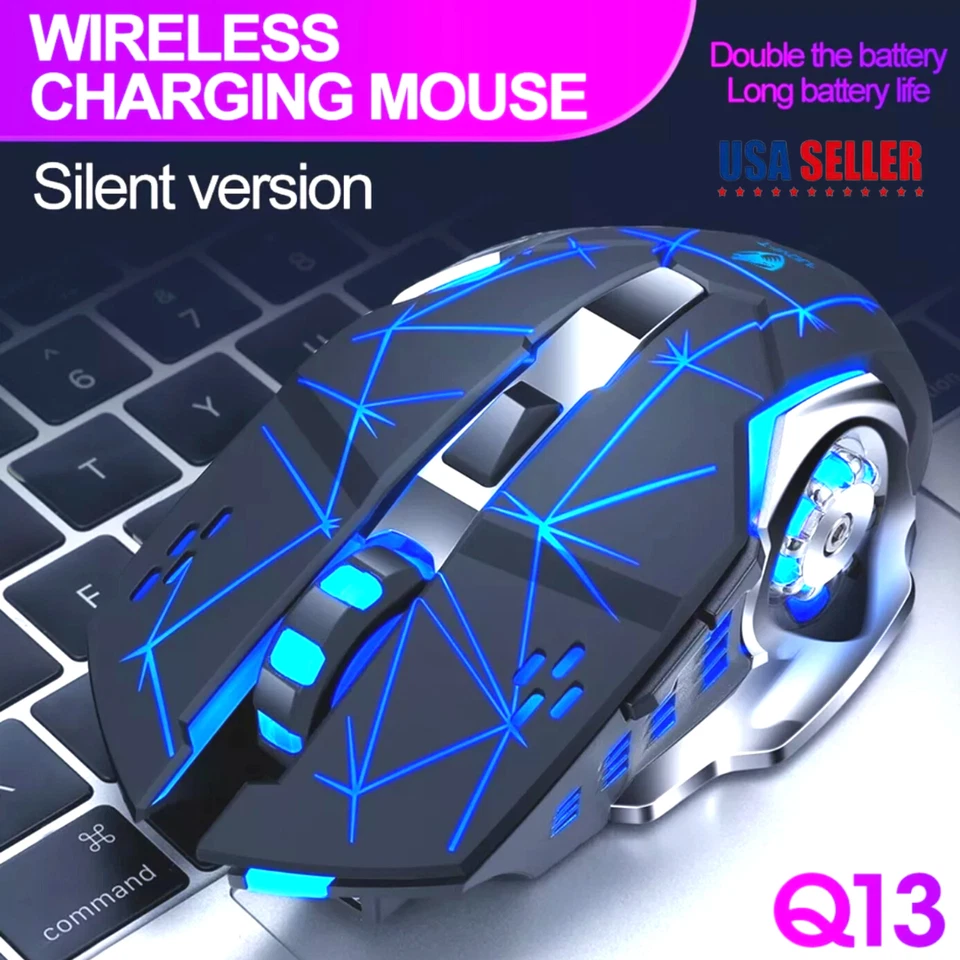 Wireless Gaming Mouse PC Rechargeable LED Light USB Computer Laptop Silent Mice - Image 2 of 4