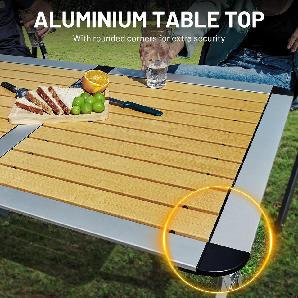 TIMBER RIDGE Camping Table with Slatted Top, 110x70cm Aluminium Roll Up