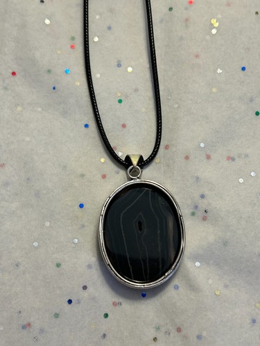 Black Onyx 925 Silver Gemstone Pendant With Fashion Silver Earrings - Picture 4 of 5