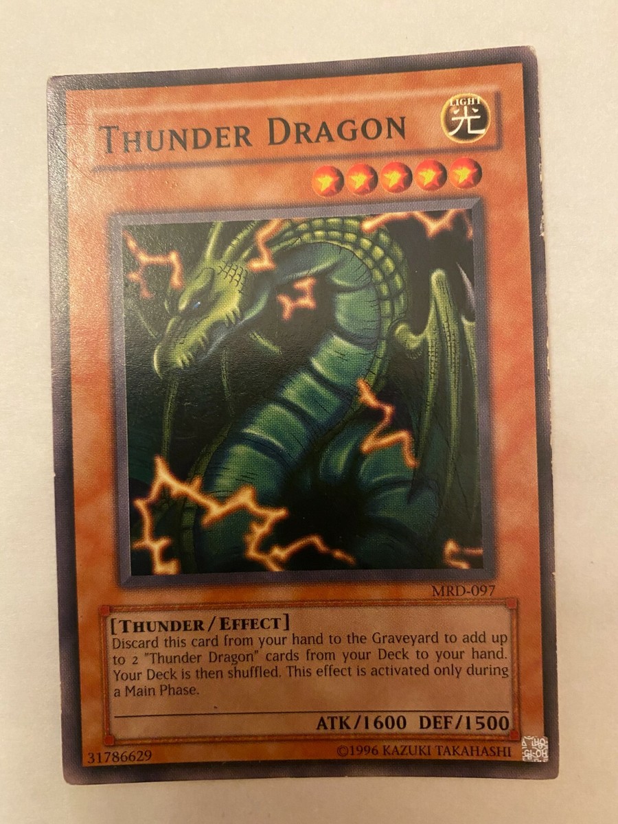 Thunder Dragon Yu-Gi-Oh card, MRD-097, Used Thunder Dragon Yu-Gi-Oh card, MRD-097, Used