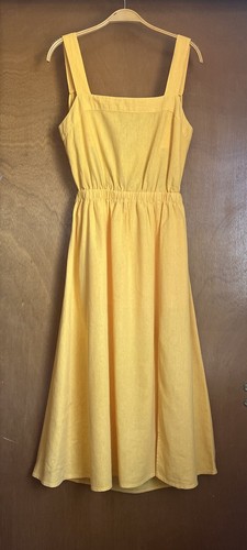 VELVET HEART Yellow 100% Linen Midi Sun Dress S M? Open Tie Back Summer Marigold - Picture 4 of 8