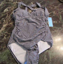 Draper James Lands RSVP End Women's Deep Sea Blue Gingham Check Swimsuit Size XS