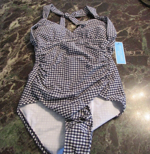 Draper James Lands RSVP End Women's Deep Sea Blue Gingham Check Swimsuit Size SM