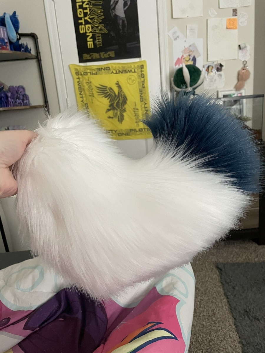 Husky Fursuit Curly Tail White And Blue Tipped Curled Fursuit Tail