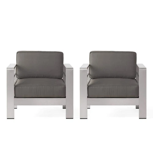 Noble House Seating Set Water-resistant Cushions 2-Pcs Aluminum Deep Caius Khaki