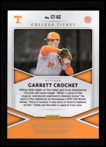 2020 Elite Extra Edition OptiChrome College Tickets #CT-GC Garrett Crochet NM-MT - Picture 2 of 2