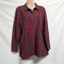 J. Jill Uncommon Threads Pintucked Women Top Tunic Blouse Shirt Size L Plaid