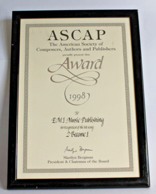 ASCAP AWARD - SPICE GIRLS - '2 BECOME 1' - 1998 - ***NEW LISTING***