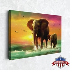 Elephants at Dawn Wall Art, Canvas Print for Home Decor, Wall Decor Art Poster