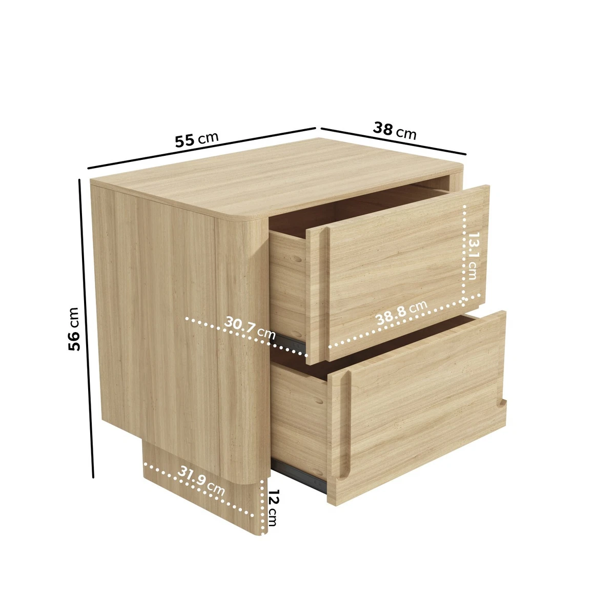 Light Wood Mid Century 2 Drawer Bedside Table Emile Sustainable