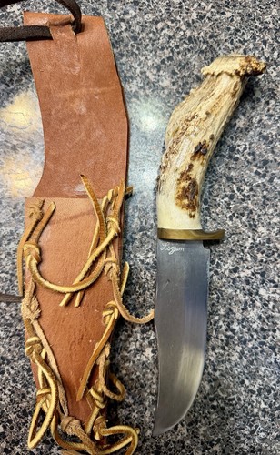 Custom Handmade Skinner Knife with Stag Horn Handle and Sheath