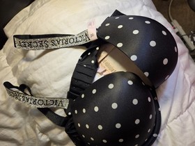 Victoria's Secret Bling Bombshell Set 36c Bra And Thong Med Black White Polka...