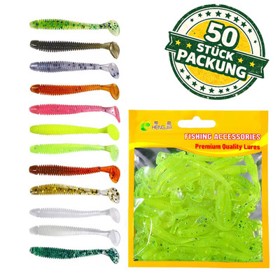 Mini Gummifisch Set 5,5cm UV Softbait Barsch Forelle Gummiköder 50er Päckchen