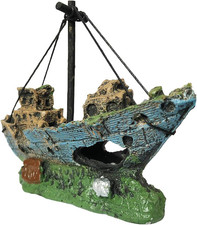 Aquarium Resin Boat Ornament - Fish Tank Shipwreck Decoration, Sunken Ship, Aqua