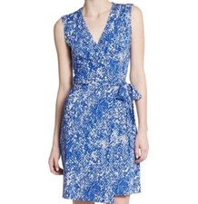 Diane Von Furstenberg Blue Printed Knit New Yahzi Sleeveless Wrap Mini Dress 2