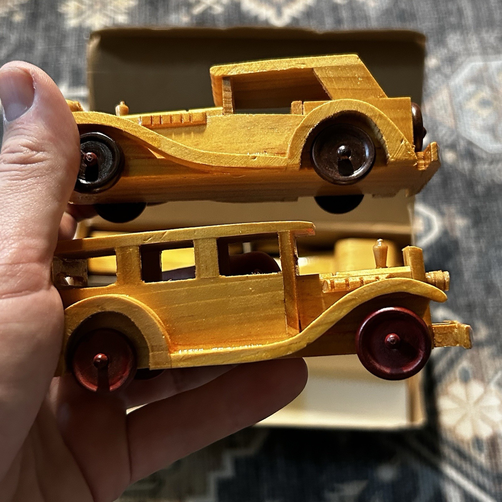 VTG SET 6 HANDCRAFTED ASSORTED RETRO WOODEN CARS No Damages Varnish Finish VGUC