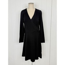 Black Faux Wrap Knit Dress NWT Women Large Long Sleeve V-Neck The Storm Cellar
