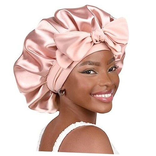 Silk Bonnet for Sleeping Women Satin Bonnet Double Layer Large Blush Pink