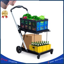 2-Tier Collapsible Garden Cart with Wheels  Basket Collapsible Utility Trolley