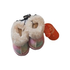 Wonder Nation Multicolor Glitter Faux Fur Bootie Slippers Size 4