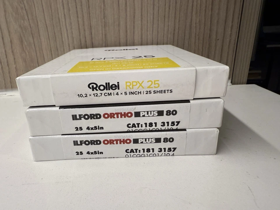 批量 75 张黑白 4x5 胶片 - 50 张 Ortho 80,25 张 RPX 25 — 第 2/3 张图片