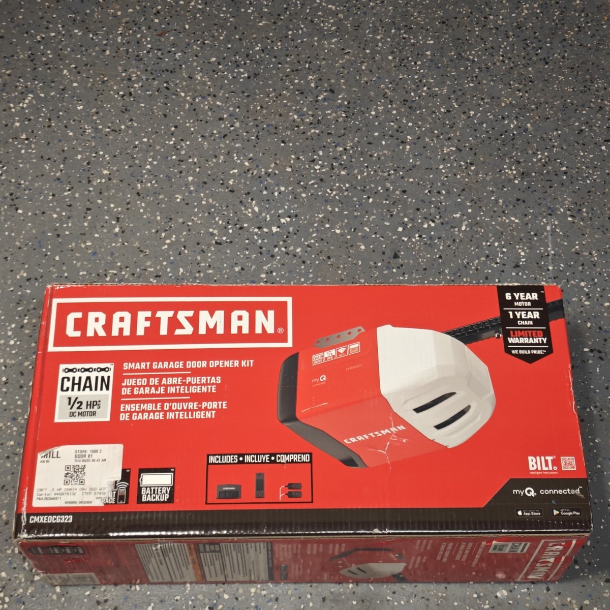 Craftsman CMXEOCG323 1/2 HP Chain Drive Smart Garage Door Opener