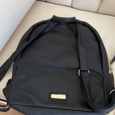 Steve Madden Black Pebbled Backpack Silver Hardware Zip Closure Pockets Lined