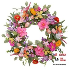 20 inch Spring Wreath for Front Door Summer Wreath Tulip for Pink Flowers