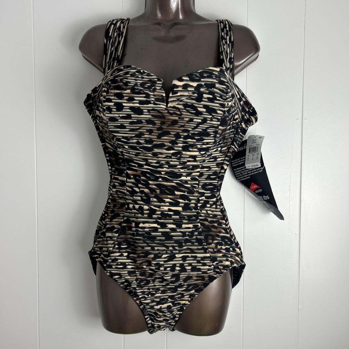 Miraclesuit Leopard Print Slimming Ruched One-Piece Swimsuit 14 NWT
