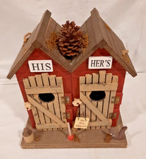 BIRD HOUSE DOUBLE DOOR OUTHOUSE WITH DECORATIVE BASE VERY CUTE HANGING