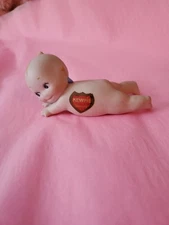Vintage German 4" KEWPIE DOLL Rose O'Neill Laying Tummy or Crawling 2 Stickers 