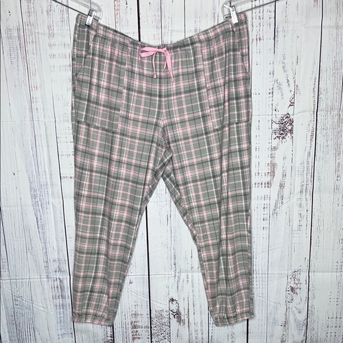 Joyspun NWT Size 3X (22W-24W) Gray & Pink Plaid Jogger Lounge Pajama Pants