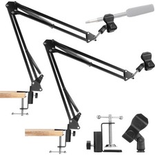 2 Pcs Boom Mic Arm Desk Microphone Stand with 3/8" Screw Mount Clamp Storable...