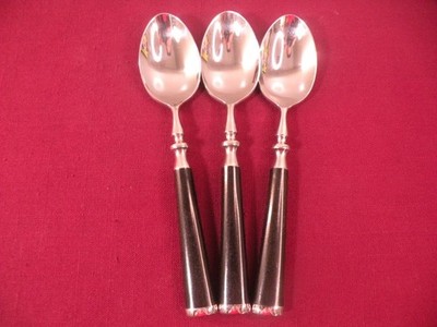 3 Teaspoons Lyon International Silver Nocturnal Black Handle Stainless 6 1/4''