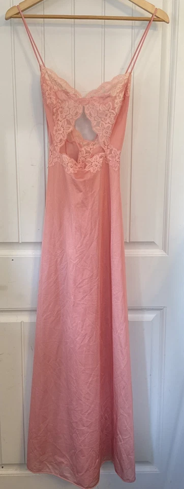 Impresionante Camisón Vintage Vanity Fair Nylon Melocotón Encaje Talla 36 EE. UU. Foto 3 de 4