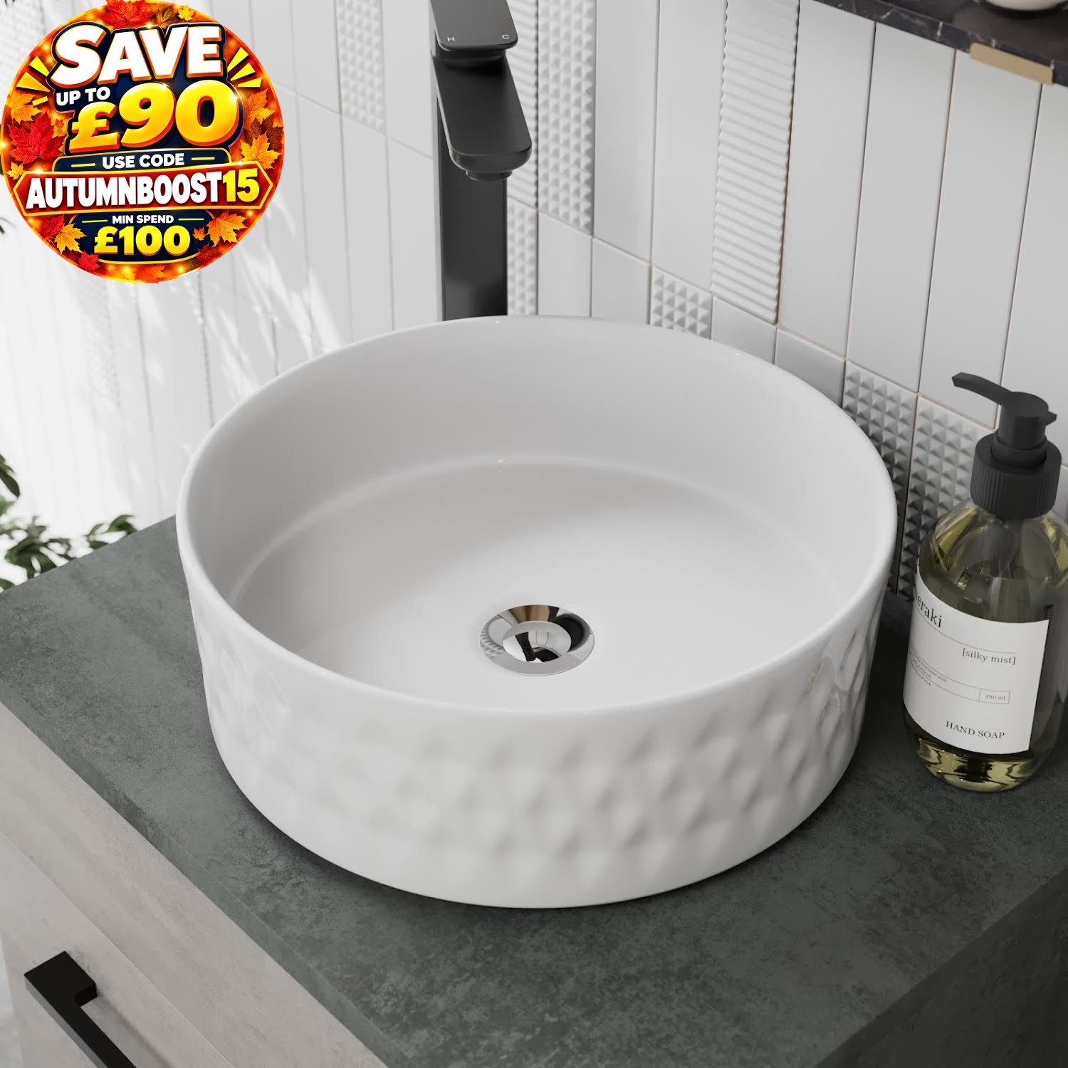 Avox Round Countertop Basin Gloss White - 360 x 360mm