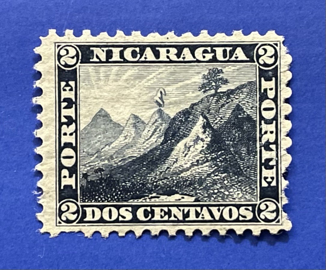 Nicaragua 1862 Momotombo  2¢ Blue First Issue Maxwell #1 Mint