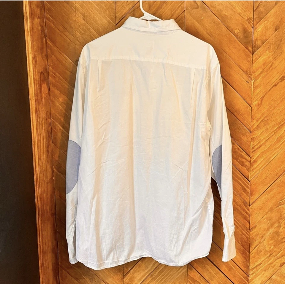 Tre Vero Mens Large White With Chambray Elbow Patches Button Down Shirt - Image 2 of 3