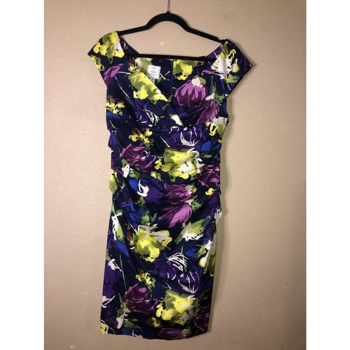 Suzi Chin for Maggy Boutique Cocktail Boho Girly Purple Yellow Floral Dress - Picture 1 of 10